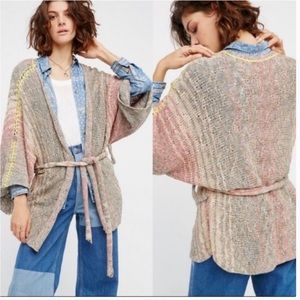 Free People Striped Multicolor Tie Waist Knit Cardigan
